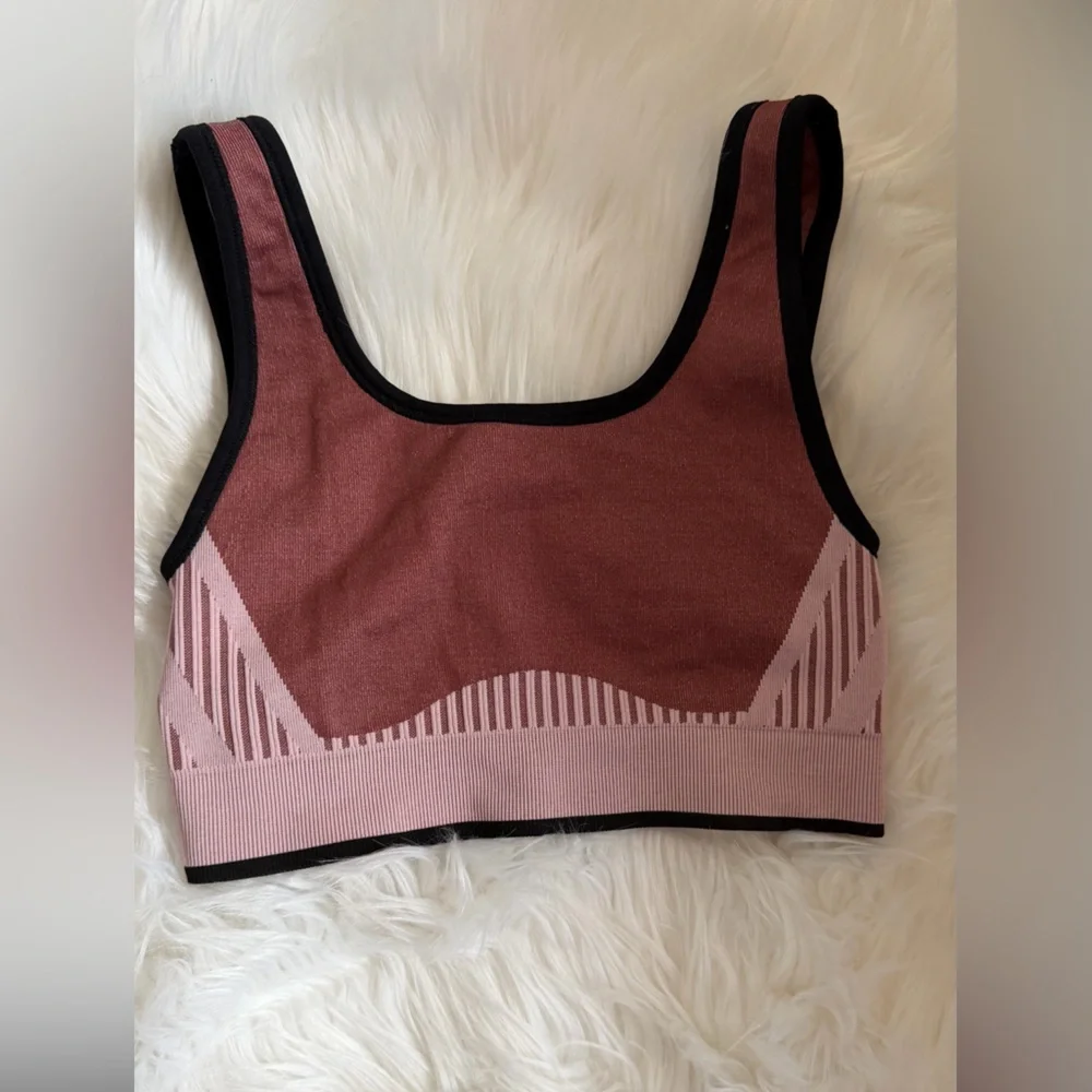 Pink and Rose Athletic Set - Striped Crop Top and Leggings - Picture 3 of 6